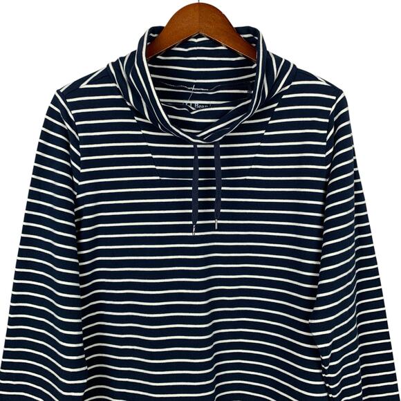 New LL Bean Ultrasoft Sweats Funnel Neck Pullover Blue Cream Stripe Sweatshirt L - Picture 2 of 7